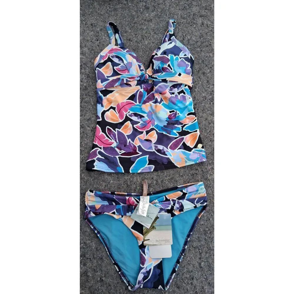 Sunseeker womens size 4 small two piece swimsuit purple blue bathing suit